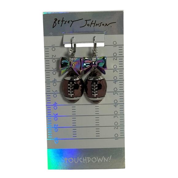 Betsey Johnson Women's Kick Off Bow Football Drop Earrings - Picture 3 of 5